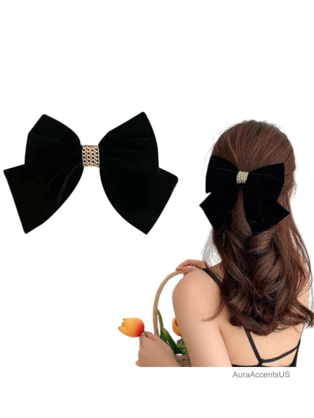 Velvet Hair Bow Clip French Barrette Ponytail Updo Accessory
